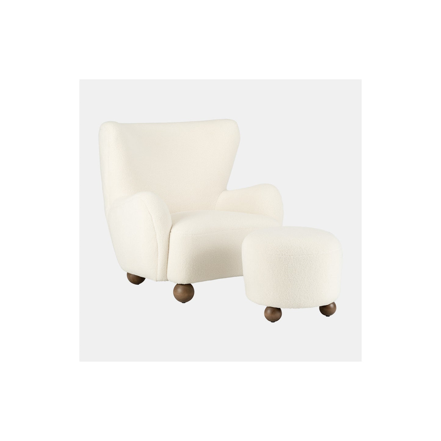 ROUND OTTOMAN W/ BALL FEET, BEIGE