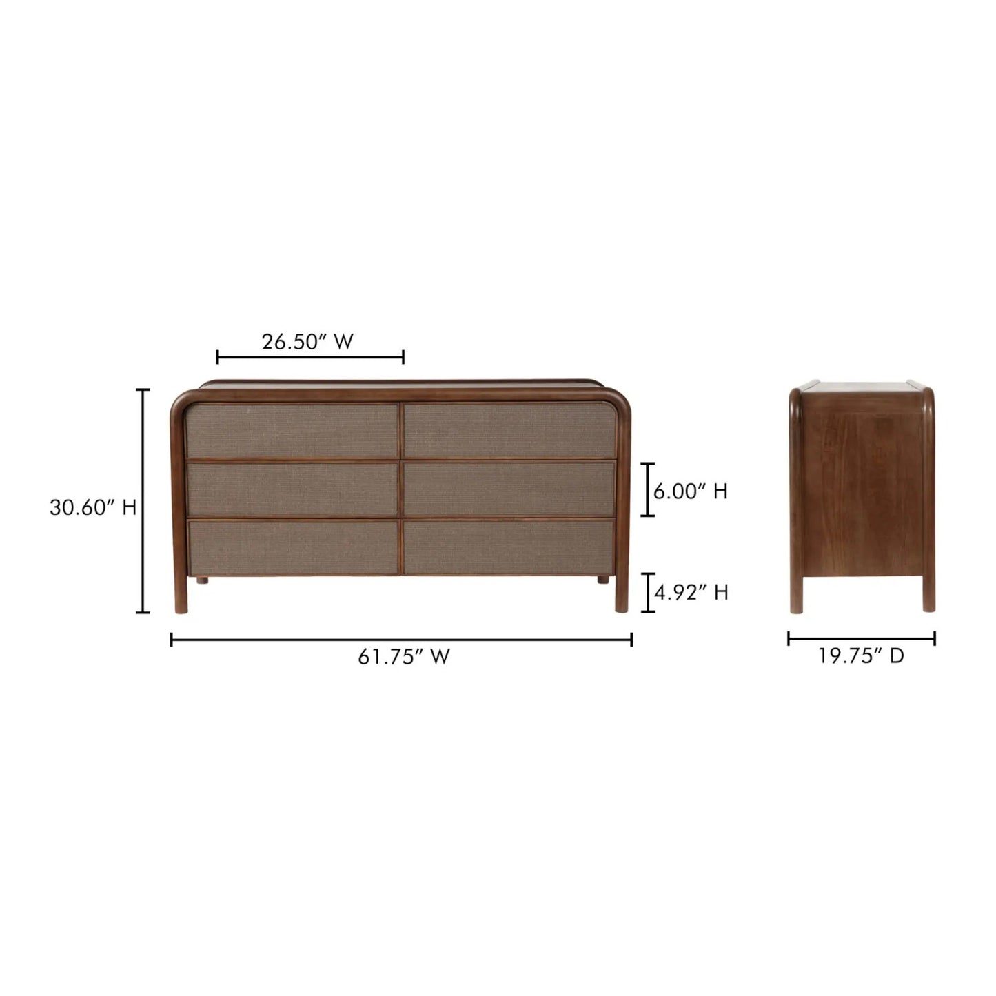RYE 6 DRAWER DRESSER WARM BROWN