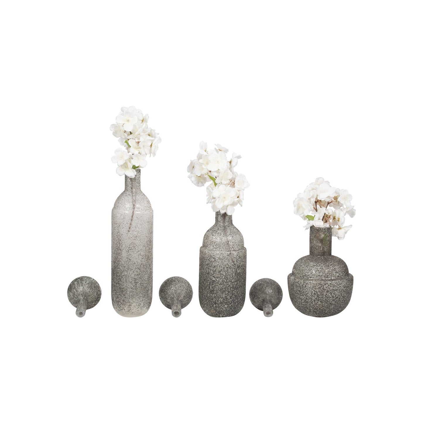 S/3 12/15/18" INGA GRAY LIDDED GLASS BOTTLES