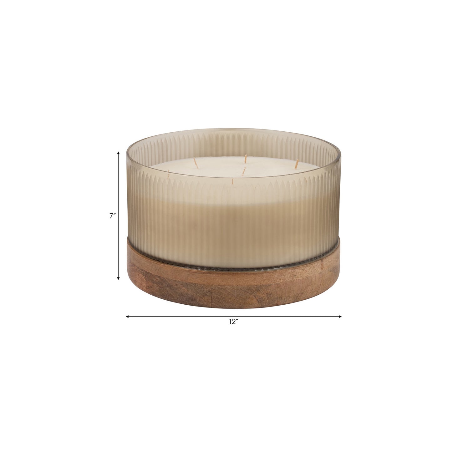 12" 183 OZ GLASS CANDLE W/
 WOOD BASE, IVORY