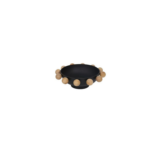 13" BOWL WITH LARGE WOODEN KNOBS, BLACK