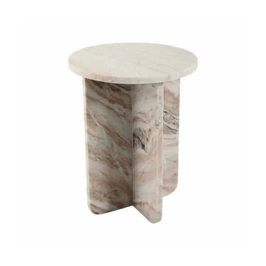 18" BELLISO SMALL ROUNDED MARBLE TABLE, BROWN