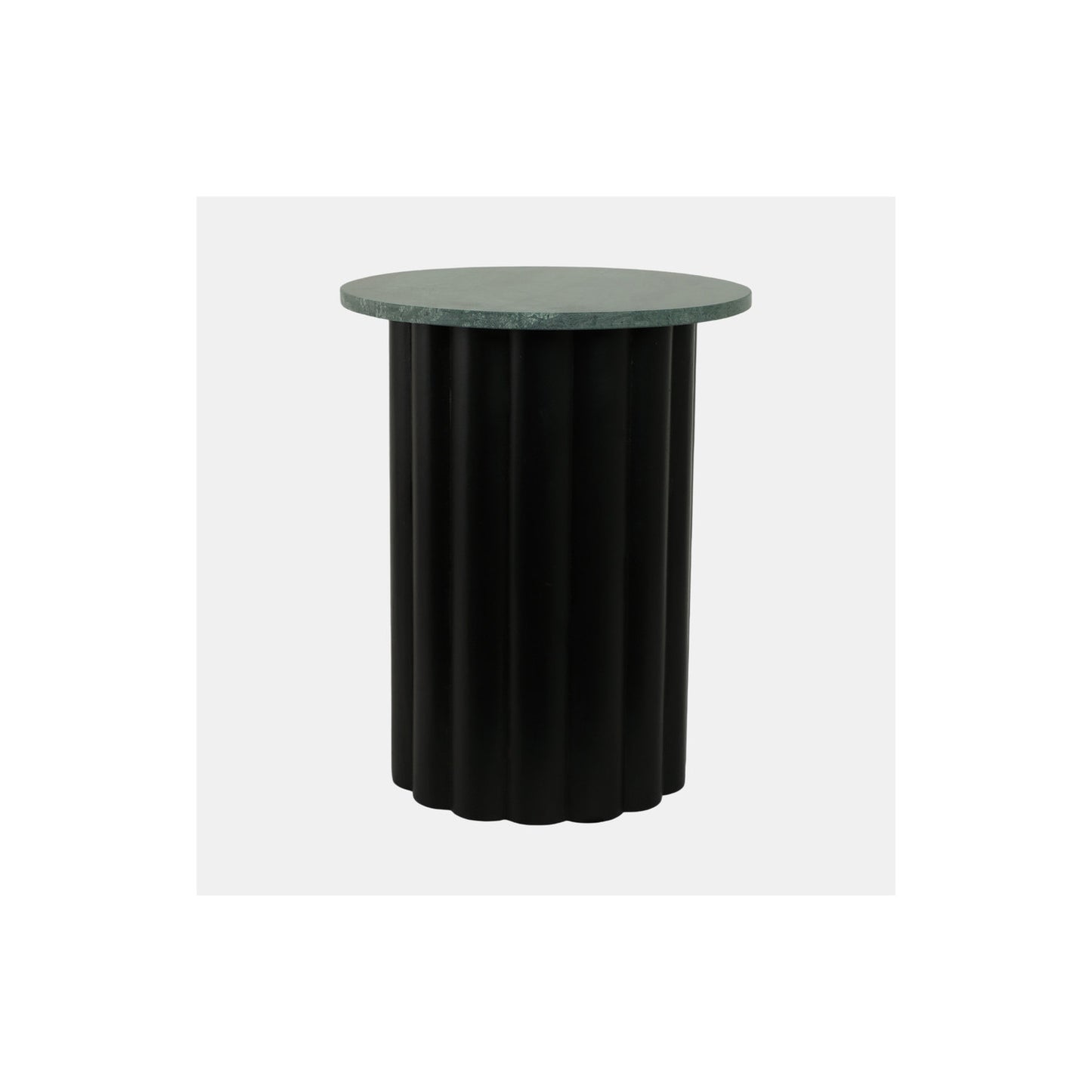 20" LARGE RIBBED ACCENT TABLE MARBLE TOP, BLK/GRN