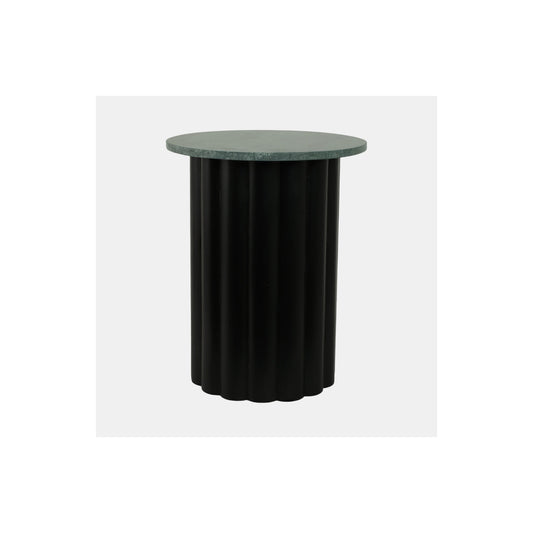 20" LARGE RIBBED ACCENT TABLE MARBLE TOP, BLK/GRN