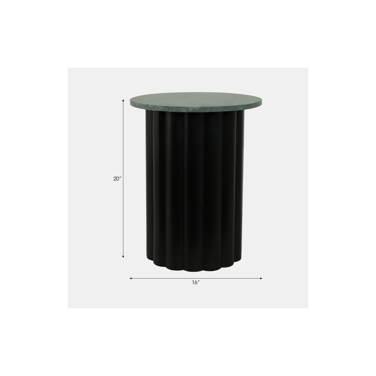 20" LARGE RIBBED ACCENT TABLE MARBLE TOP, BLK/GRN