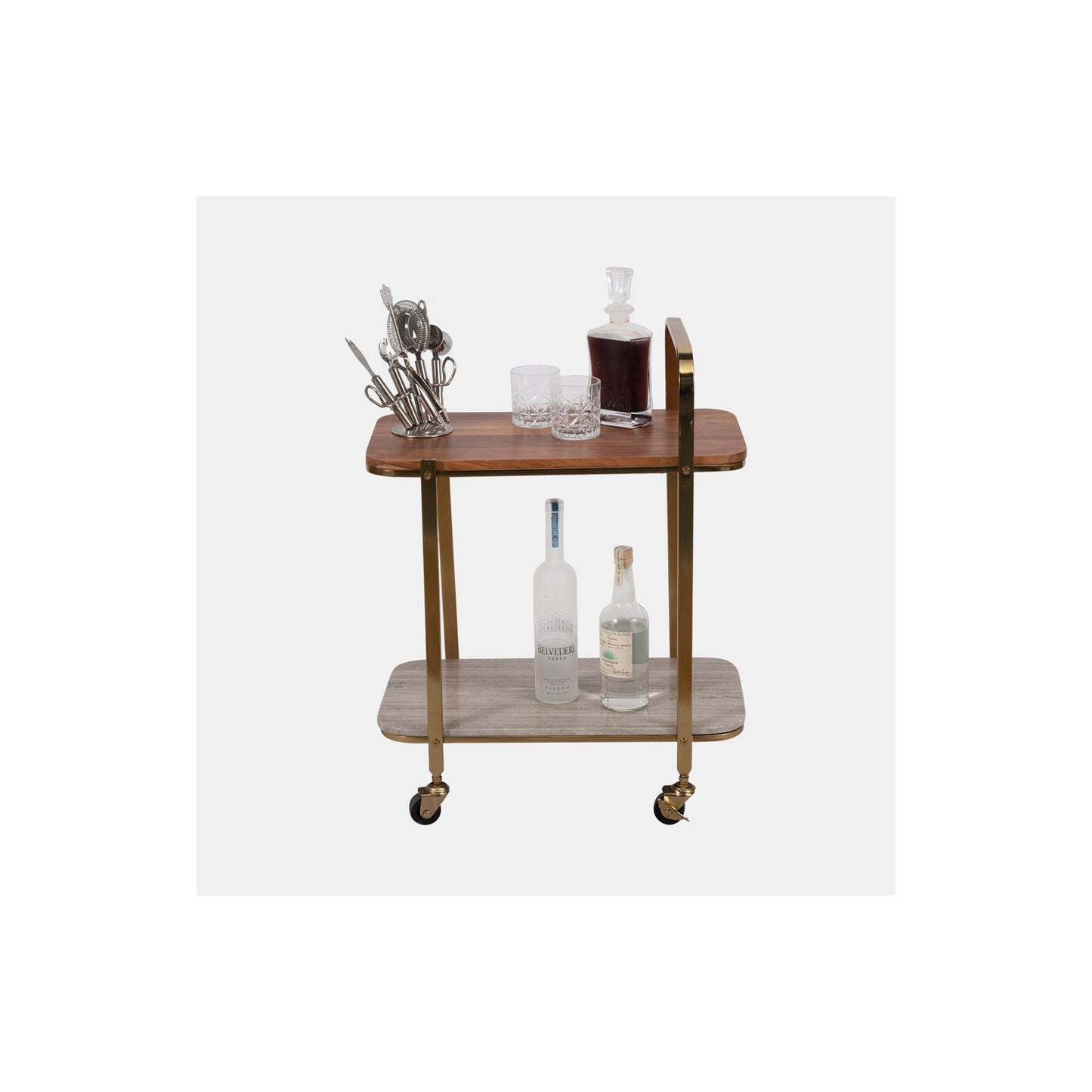 31" MARBLE SHELF BAR CART, GOLD KD