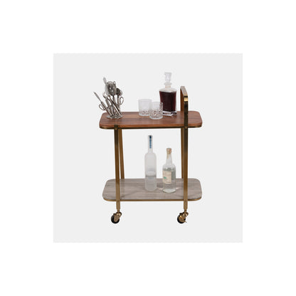 31" MARBLE SHELF BAR CART, GOLD KD