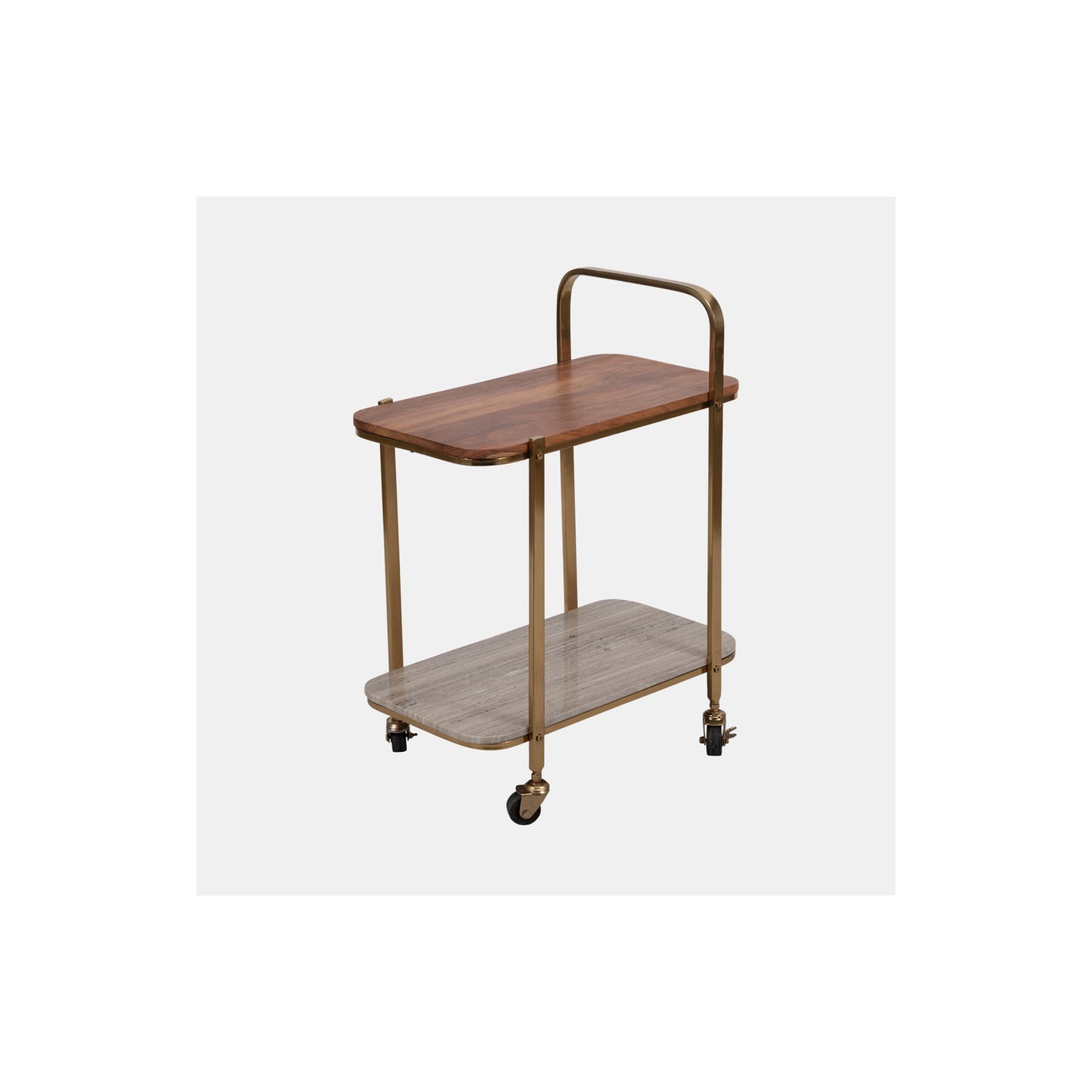 31" MARBLE SHELF BAR CART, GOLD KD