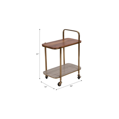 31" MARBLE SHELF BAR CART, GOLD KD