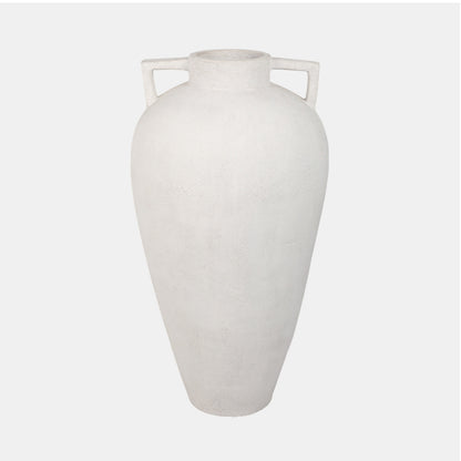 40" TERRACOTTA FLOOR VASE POINTY HANDLES, IVORY