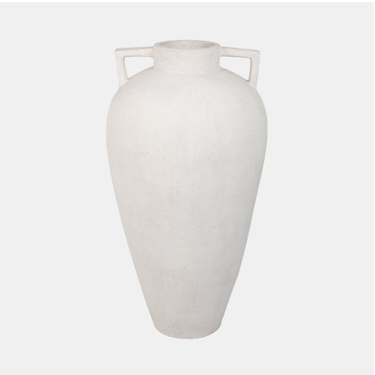 40" TERRACOTTA FLOOR VASE POINTY HANDLES, IVORY