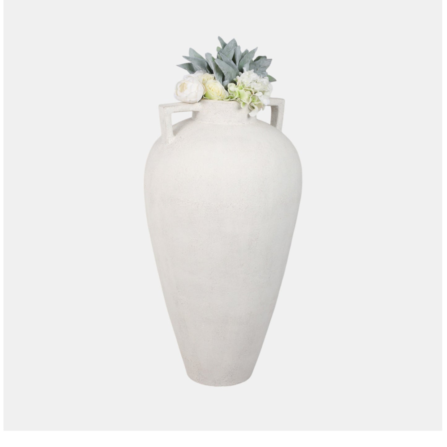 40" TERRACOTTA FLOOR VASE POINTY HANDLES, IVORY