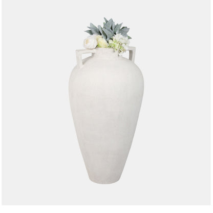 40" TERRACOTTA FLOOR VASE POINTY HANDLES, IVORY