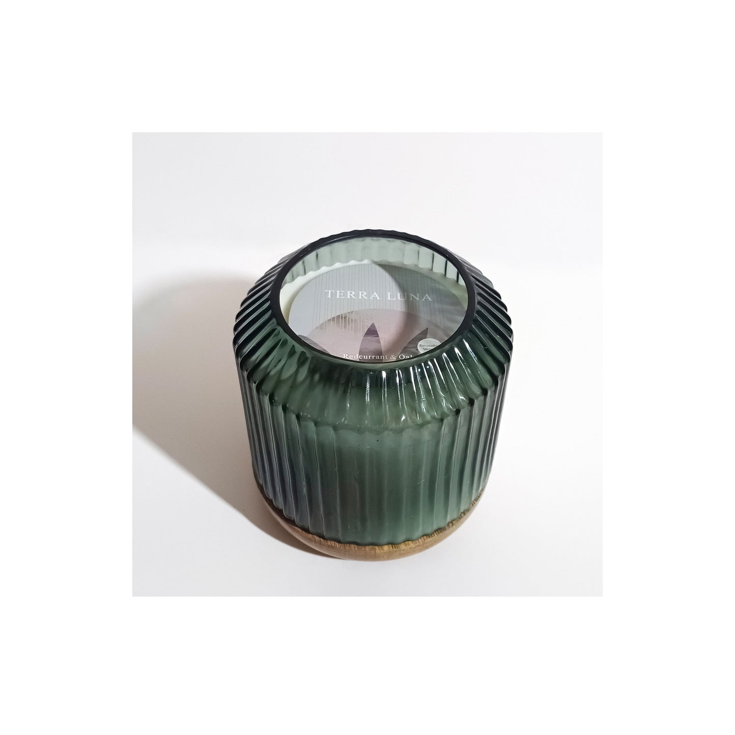 6" 42OZ GLASS CANDLE W/ WOOD
 BASE, GREEN