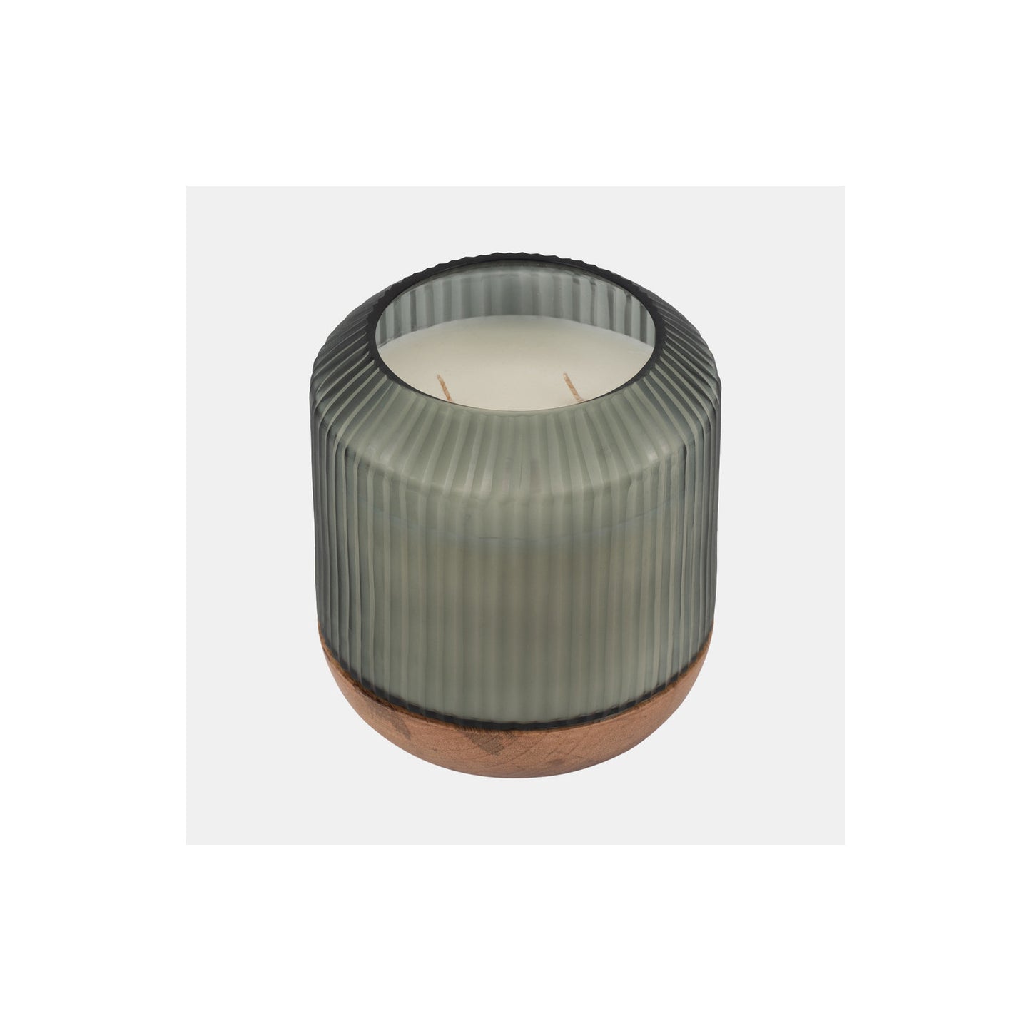 6" 42OZ GLASS CANDLE W/ WOOD
 BASE, GREEN