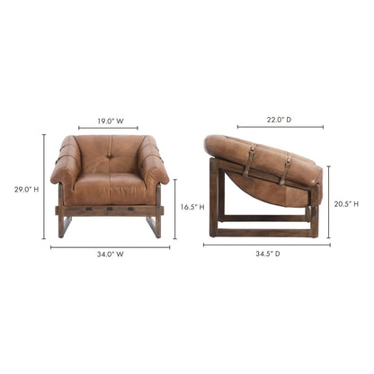 BELLOS ACCENT CHAIR OPEN ROAD BROWN LEATHER