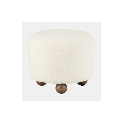 ROUND OTTOMAN W/ BALL FEET, BEIGE
