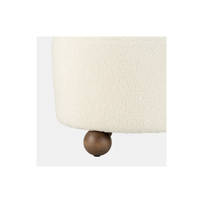 ROUND OTTOMAN W/ BALL FEET, BEIGE