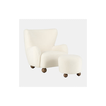 ROUND OTTOMAN W/ BALL FEET, BEIGE
