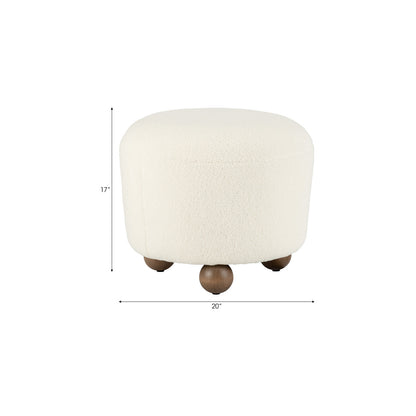 ROUND OTTOMAN W/ BALL FEET, BEIGE
