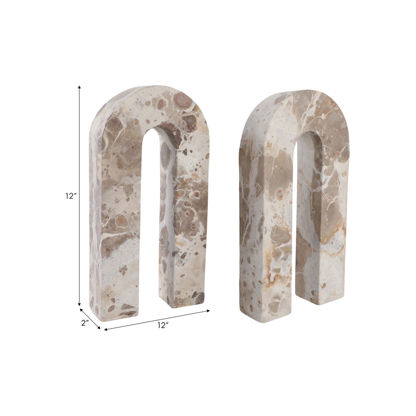 S/2 12" POMPANO BEIGE MARBLE ARCHES