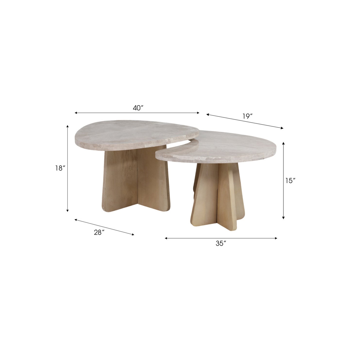 S/2 20/40" CORVUS MARBLE AND WOOD COFFEE TABLE - S