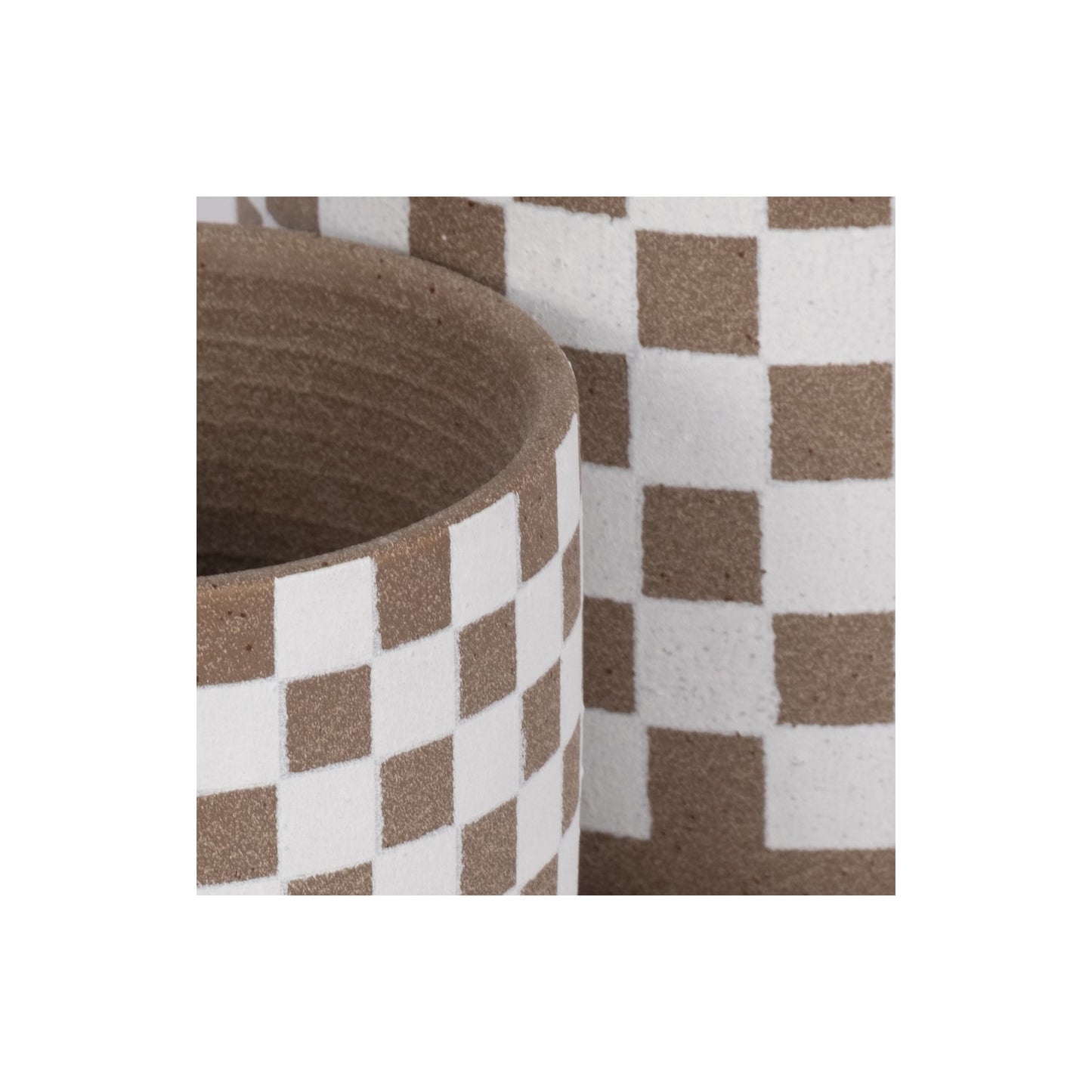 S/2 5/6" CHECKERBOARD SAUCER PLANTERS, WHITE/TAN