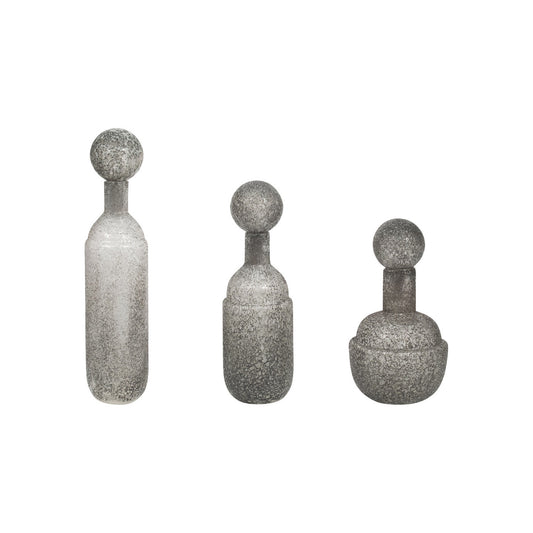 S/3 12/15/18" INGA GRAY LIDDED GLASS BOTTLES