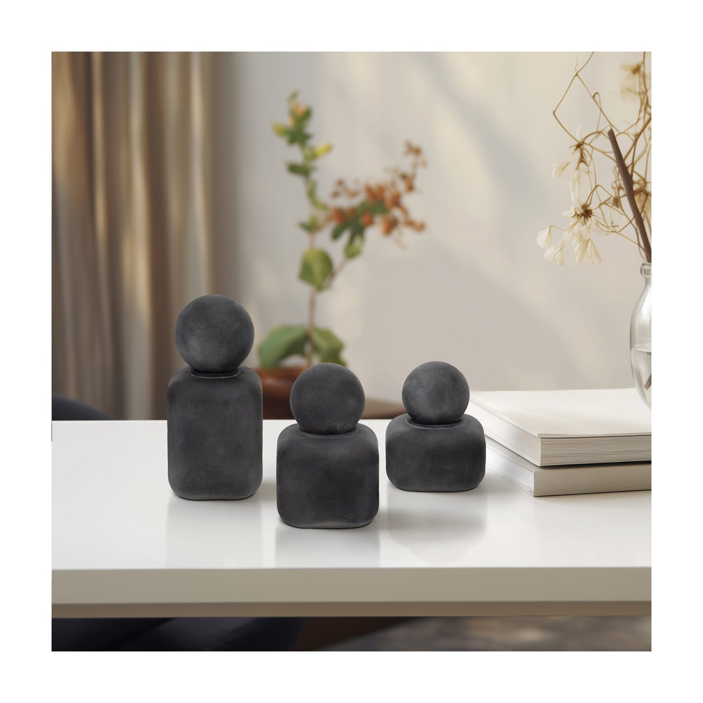 S/3 4/5/6" MASON BLACK GLASS LIDDED BOTTLES