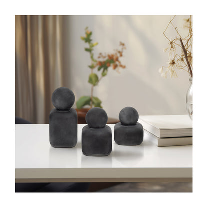 S/3 4/5/6" MASON BLACK GLASS LIDDED BOTTLES