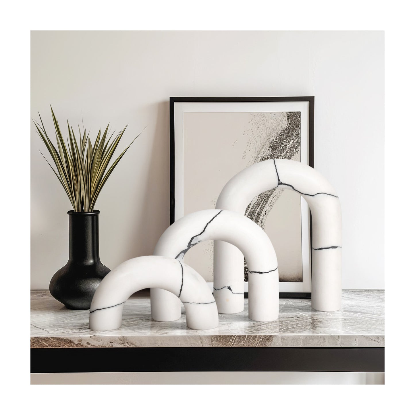 S/3 5/7/8" REAKA WHITE MARBLE ARCHES