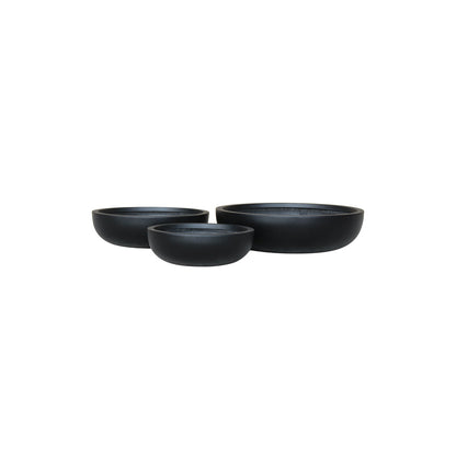 S/3 13/17/21" LOW BOWL PLANTERS, BLACK